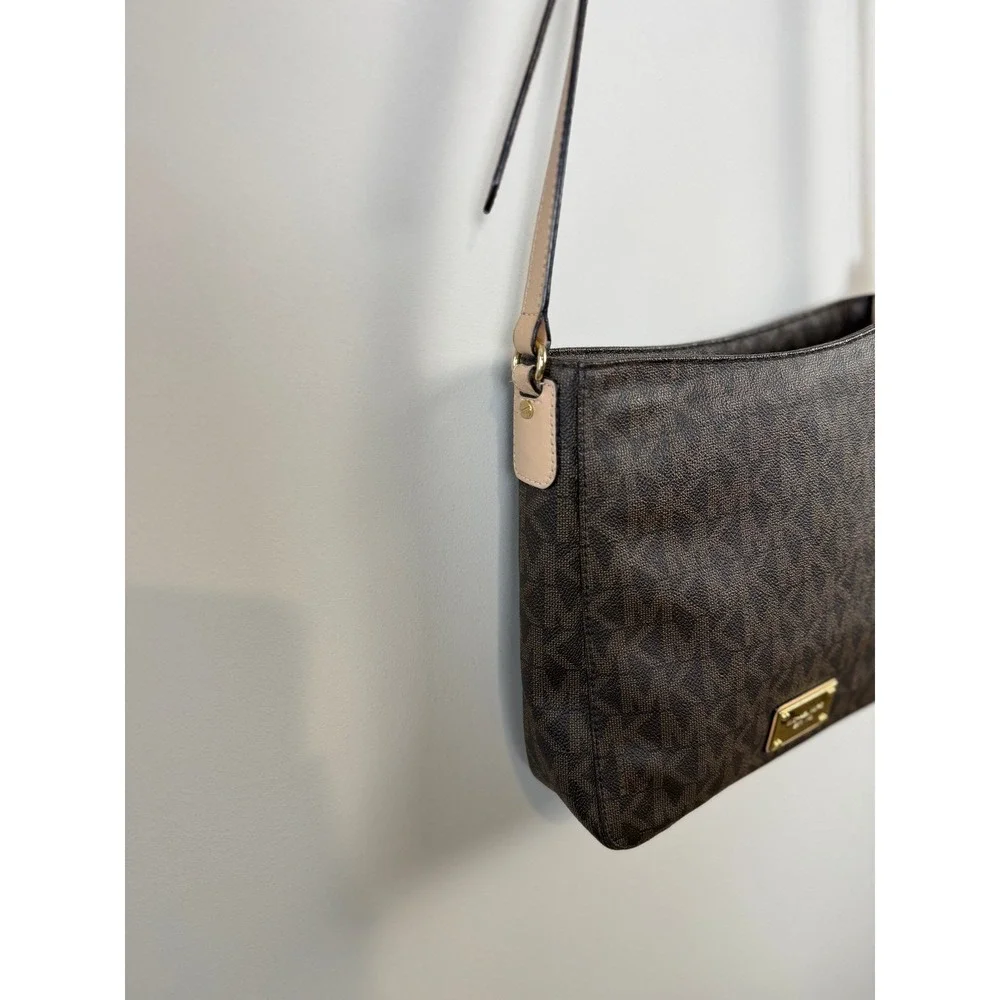Michael Kors Crossbody Bag Women Medium Brown Signature Logo Gold‎ Hardware
